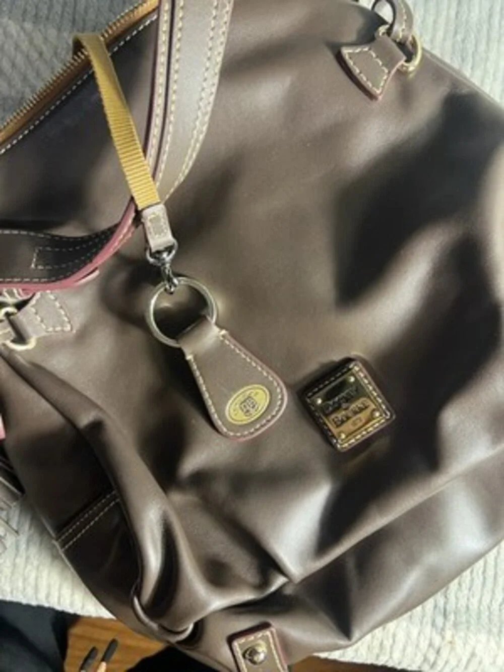 Dooney & Bourke Florentine Leather Logan Hobo Shoulder Bag Brown Tassel Purse